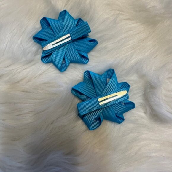SET of 3" Antique Blue Ribbon Flower Bows 7660 Handmade NWT Boutique - Picture 2 of 2